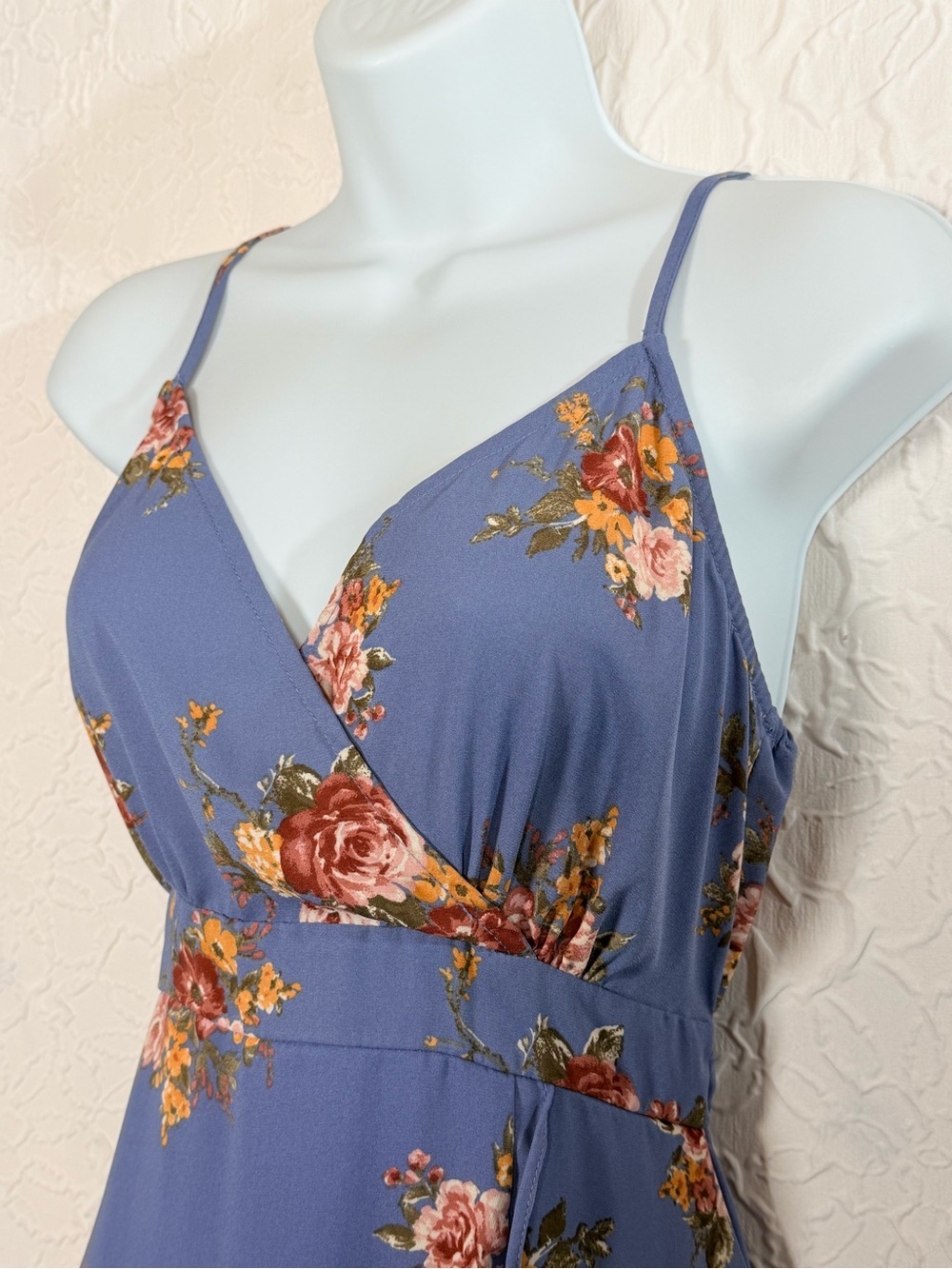 Inspired Hearts Floral Wrap Ruffle Dusty Blue Sz M - Picture 2 of 13